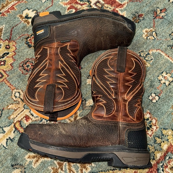 Ariat Leather 11EE Composite Toe Water Oil Resistant Orange Brown Leather Boots - Picture 1 of 17
